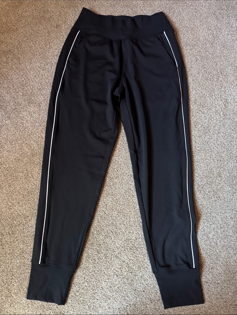 Athleta Black Skinny Jogger Pants with White Side Piping